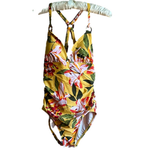 Kona Sol One-Piece Swimsuit in Tropical Pattern with Faux Tortoiseshell Size M